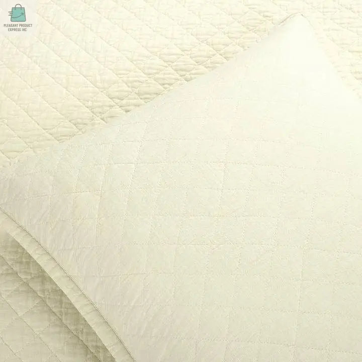 Full/Queen Lightweight Cotton Linen Ivory Textured Reversible 3-Piece Quilt Set-0