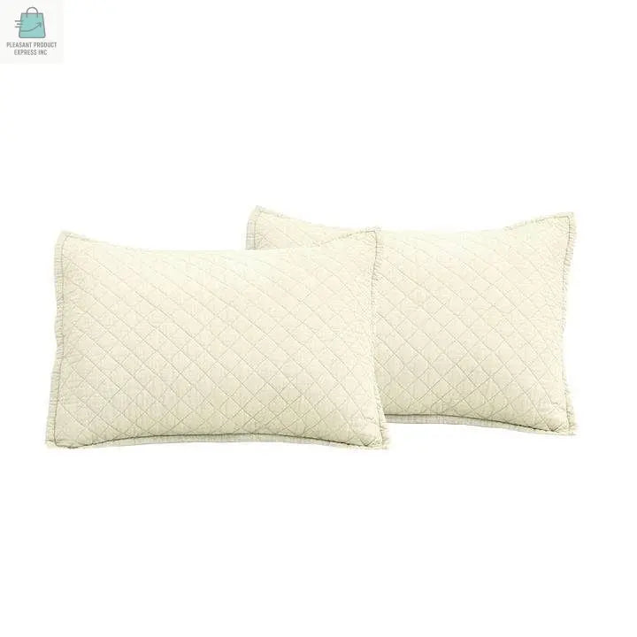 Full/Queen Lightweight Cotton Linen Ivory Textured Reversible 3-Piece Quilt Set-1