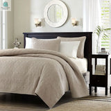 Full / Queen size Khaki Light Brown Tan Coverlet Quilt Set with 2 Shams-0