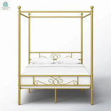 Full size French Country Four Poster Metal Canopy Bed in Gold Finish-1