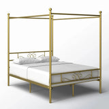 Full size French Country Four Poster Metal Canopy Bed in Gold Finish-2