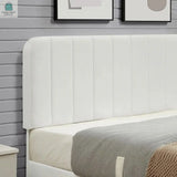 Full size White Upholstered Platform Bed Frame with Headboard-1