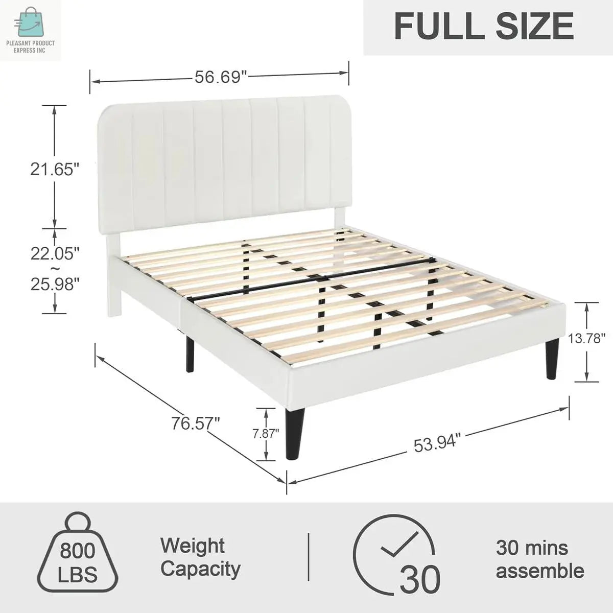 Full size White Upholstered Platform Bed Frame with Headboard-3