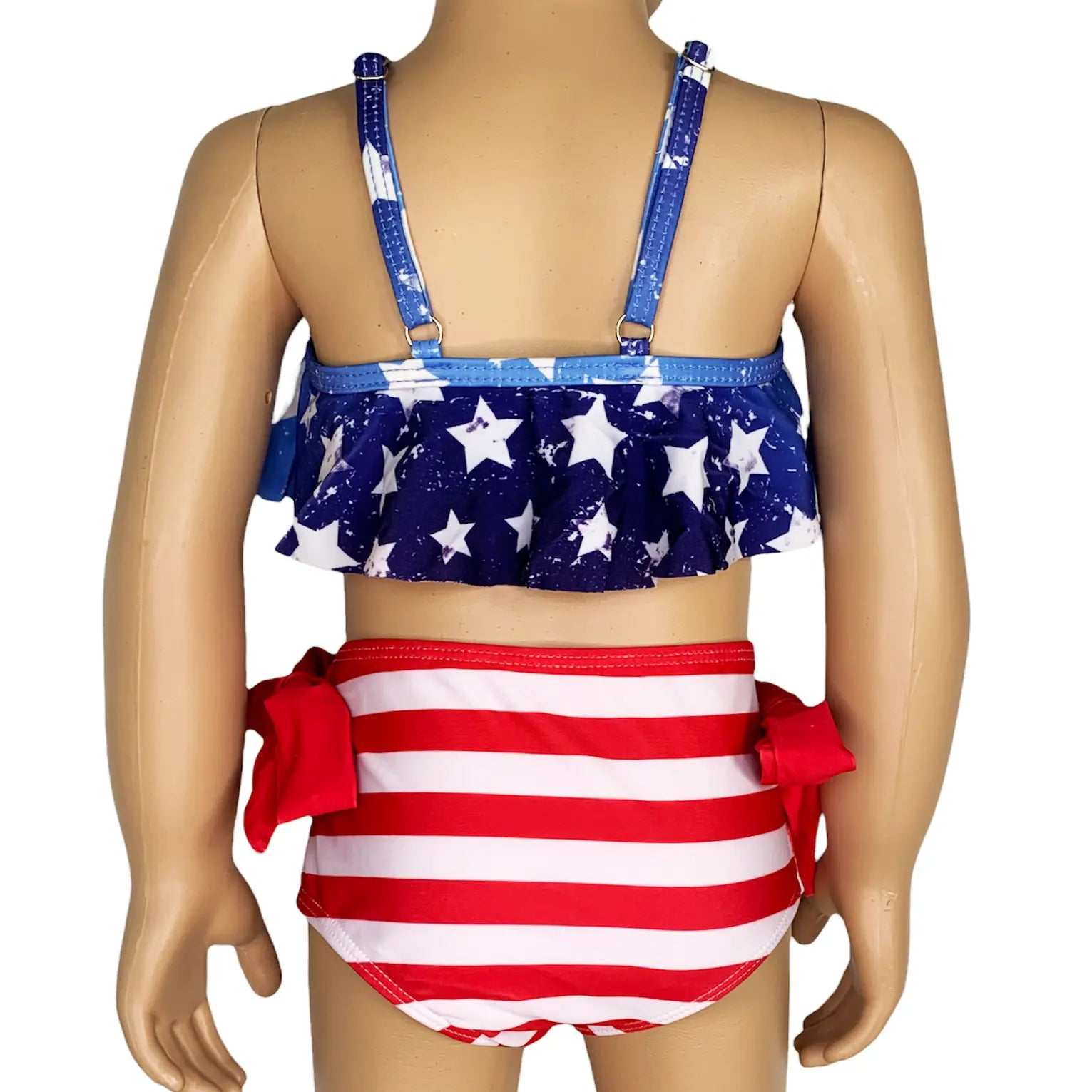 Girls 2 pc Patriotic Red White Blue Stars Stripes Tankini Swimsuit 4th of July-4