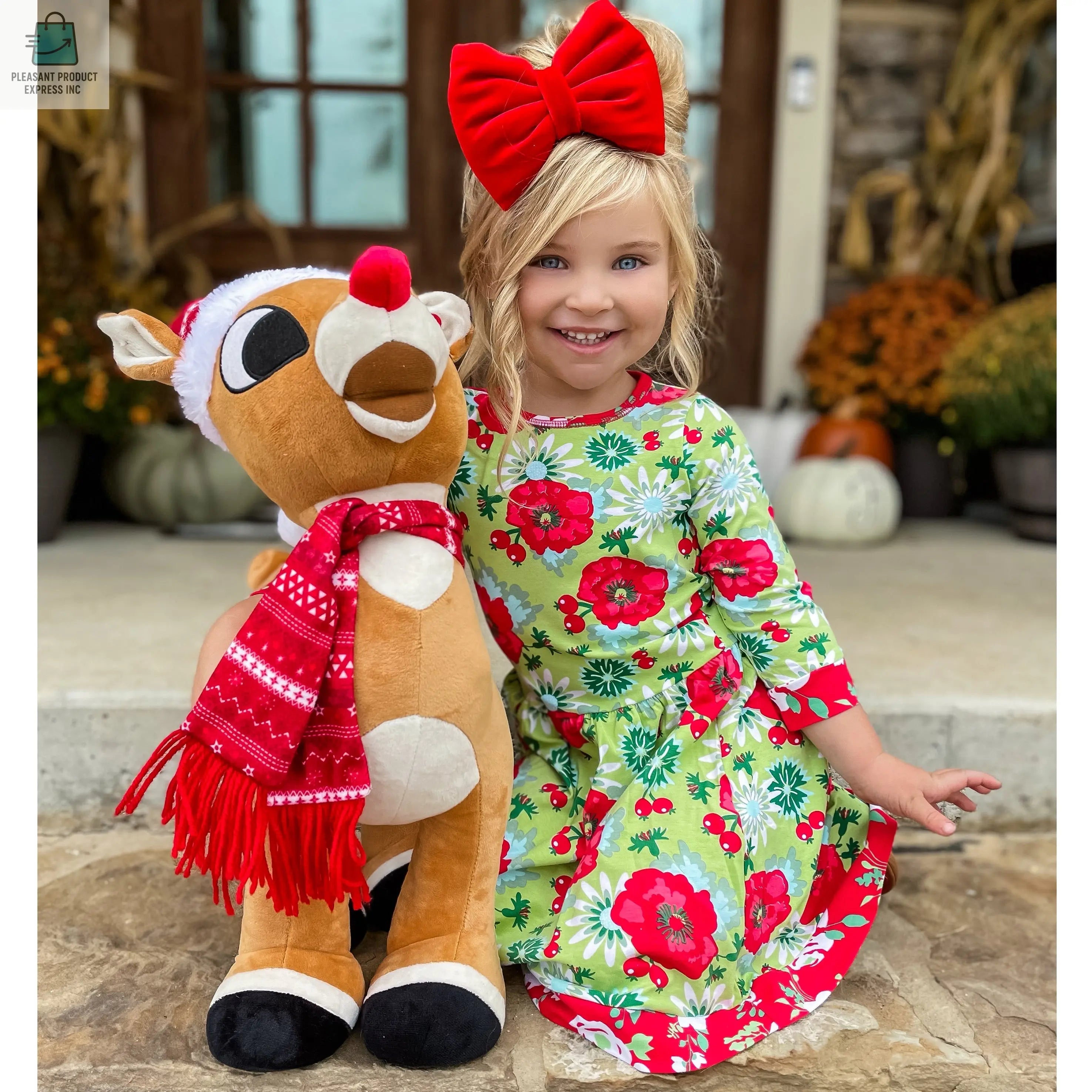 AnnLoren Girls Boutique Holiday Christmas Floral Cotton Winter Dress-1