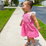 Girls Gingham Eyelet Ruffle Spring/Summer Party Easter Dress-1