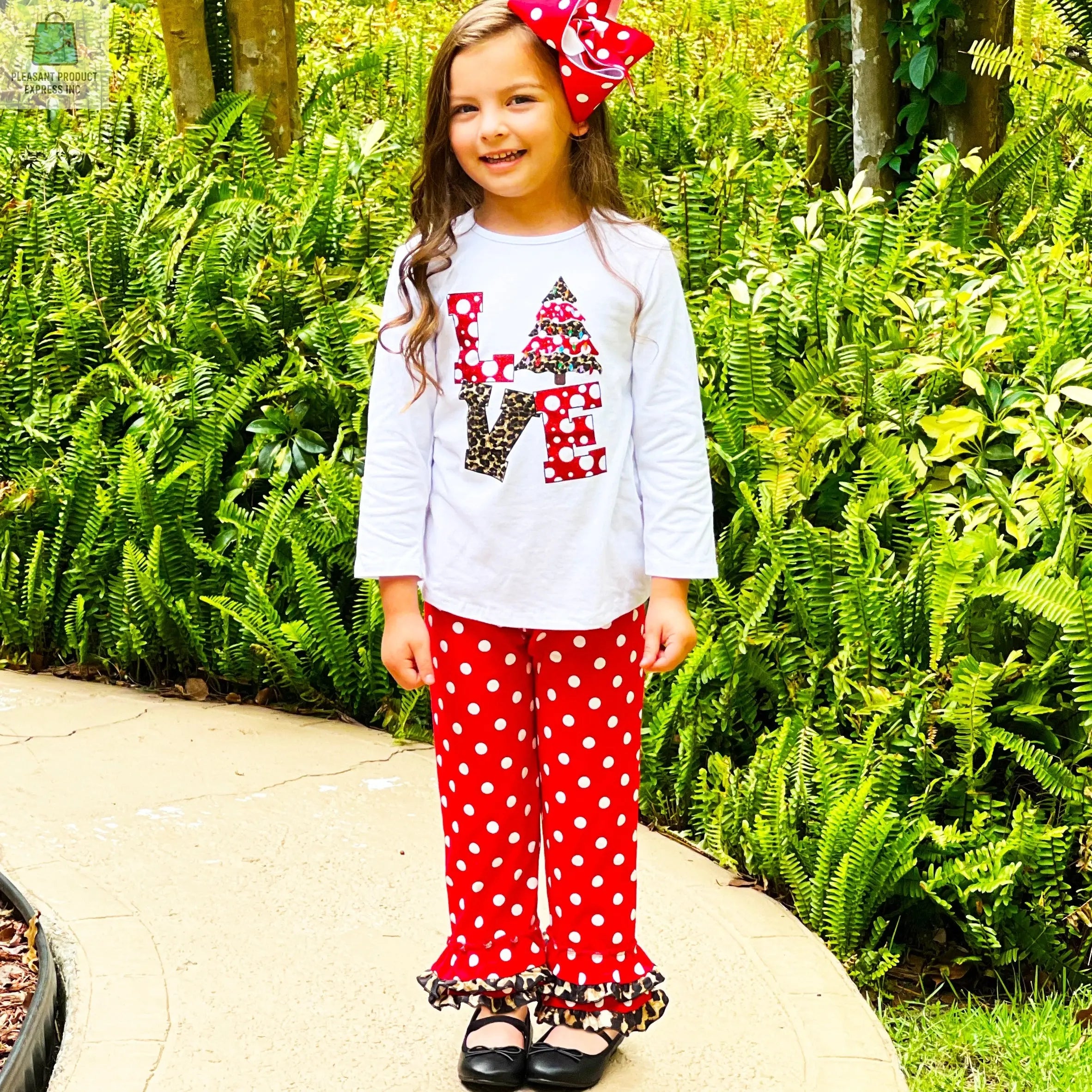 Girls LOVE Christmas Top & Red Polka Dot Ruffle Pants Set-2