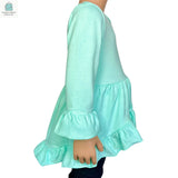 Girls Turquoise Cotton Knit Ruffle High Low Shirt 3/4 Sleeve-1