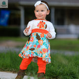 Girls Vibrant Autumn Floral Pumpkin Thanksgiving Dress & Leggings-2