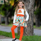 Girls Vibrant Autumn Floral Pumpkin Thanksgiving Dress & Leggings-3
