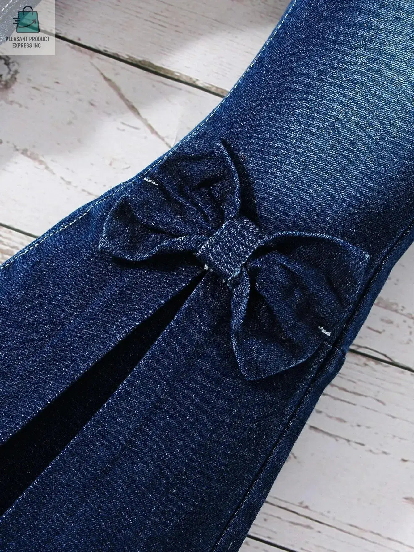 Girls' Solid Flared Denim Pants With Bow TiePleasant Product