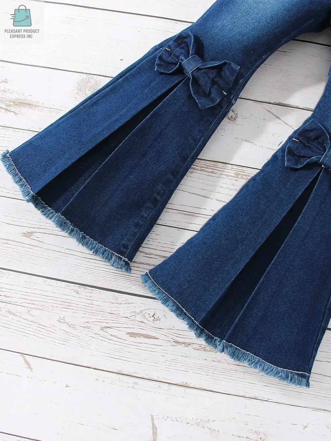 Girls' Solid Flared Denim Pants With Bow TiePleasant Product