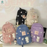 Colorful stylish high school girls backpacks with appliques decoration and high-capacity compartments