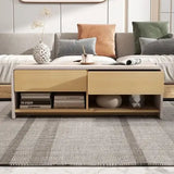 Home Coffee Table with 2 Drawers and 2 Storage Shelf-White & Natural-0