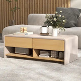 Home Coffee Table with 2 Drawers and 2 Storage Shelf-White & Natural-1