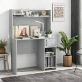 Home Office Desk with Raised Display Shelf and 2 Open Shelves-Gray-1