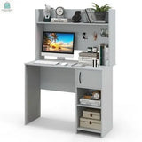 Home Office Desk with Raised Display Shelf and 2 Open Shelves-Gray-2