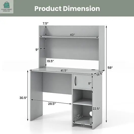 Home Office Desk with Raised Display Shelf and 2 Open Shelves-Gray-3