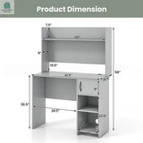 Home Office Desk with Raised Display Shelf and 2 Open Shelves-Gray-3