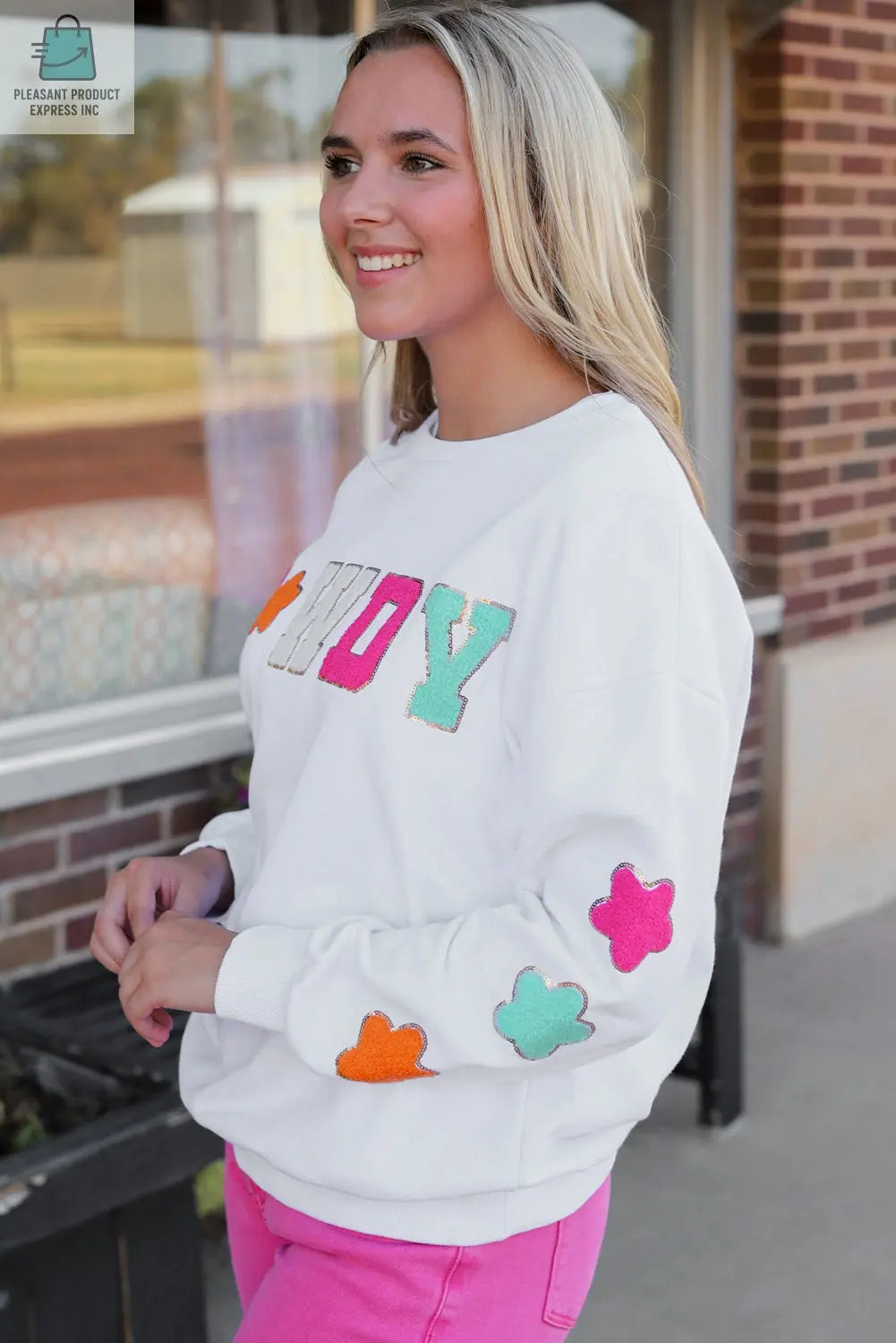 Howdy Patch Graphic Casual Sweatshirt-2