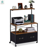 Industrial Metal Wood Printer Stand File Cabinet with Fabric Drawers-0
