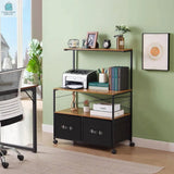 Industrial Metal Wood Printer Stand File Cabinet with Fabric Drawers-1