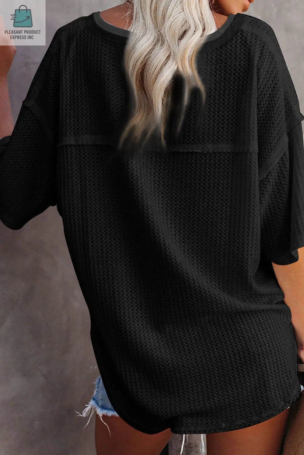 Jennifer Waffle Knit Drop Shoulder Loose Top-4