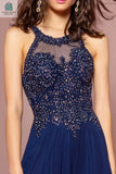Jewel Embellished and Embroidered Bodice Chiffon Long Dress-2