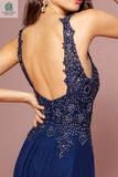Jewel Embellished and Embroidered Bodice Chiffon Long Dress-3