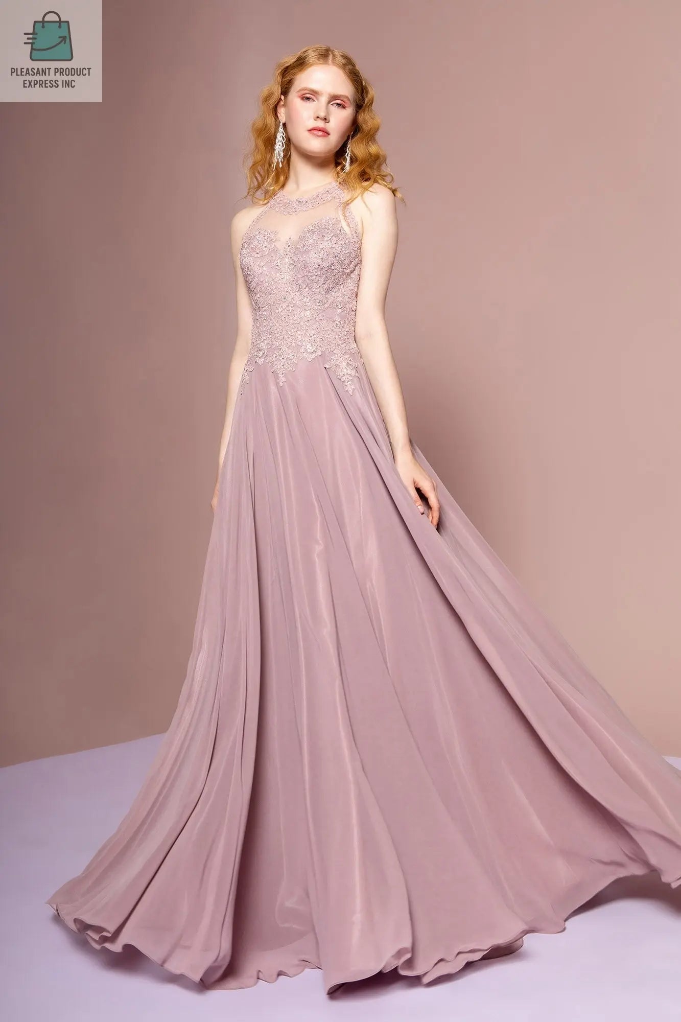 Jewel Embellished and Embroidered Bodice Chiffon Long Dress-4