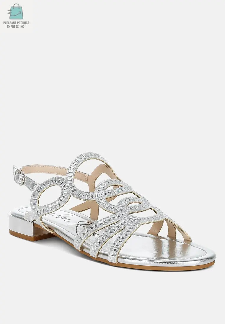 Jisters Cut Out Detail Rhinestone Flat Sandals-1