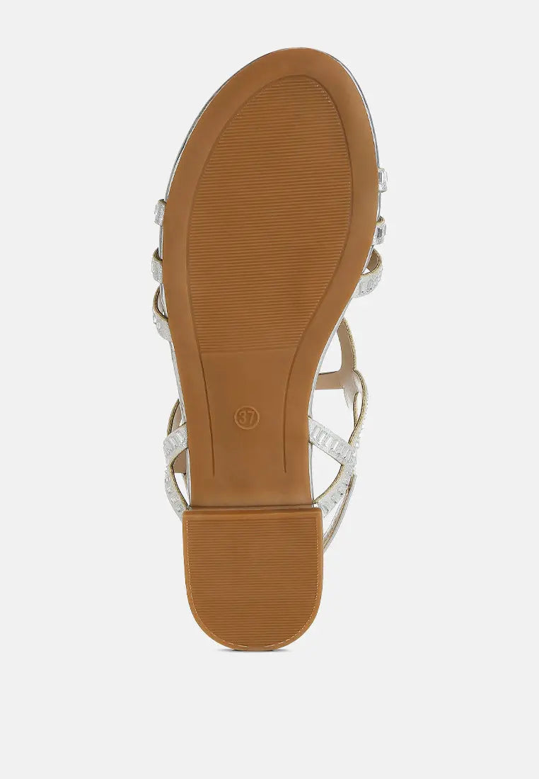 Jisters Cut Out Detail Rhinestone Flat Sandals-4