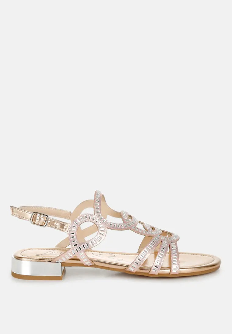 Jisters Cut Out Detail Rhinestone Flat Sandals-5