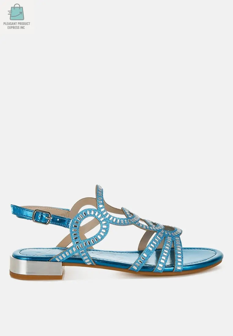 Jisters Cut Out Detail Rhinestone Flat Sandals-6