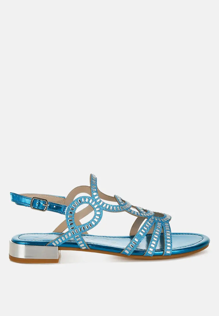 Jisters Cut Out Detail Rhinestone Flat Sandals-6