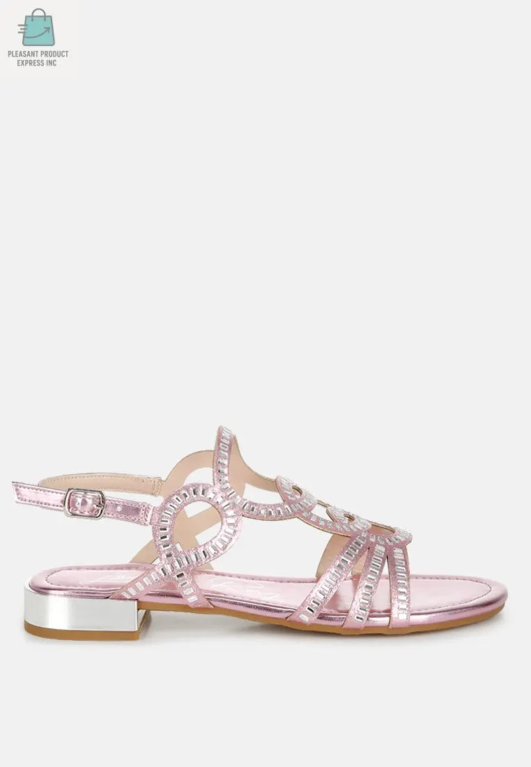 Jisters Cut Out Detail Rhinestone Flat Sandals-7