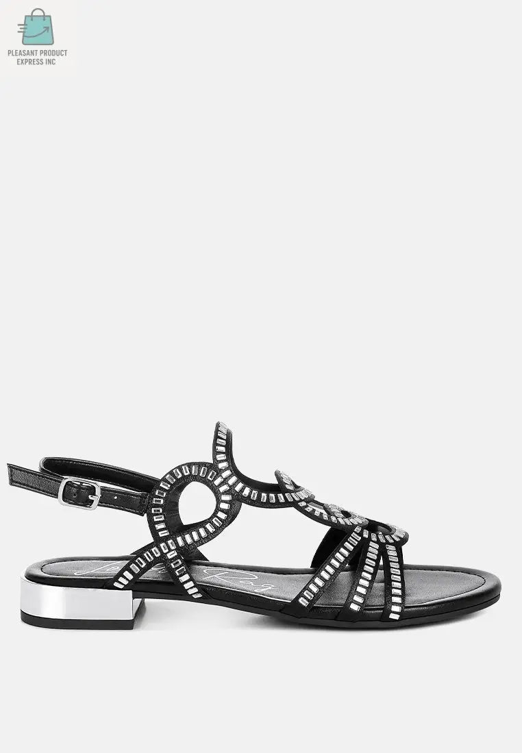 Jisters Cut Out Detail Rhinestone Flat Sandals-8