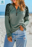 Joanna Leopard Waffle Knit Buttoned V Neck Blouse-0
