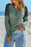 Joanna Leopard Waffle Knit Buttoned V Neck Blouse-0