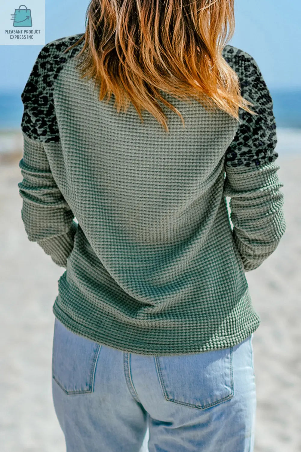 Joanna Leopard Waffle Knit Buttoned V Neck Blouse-1