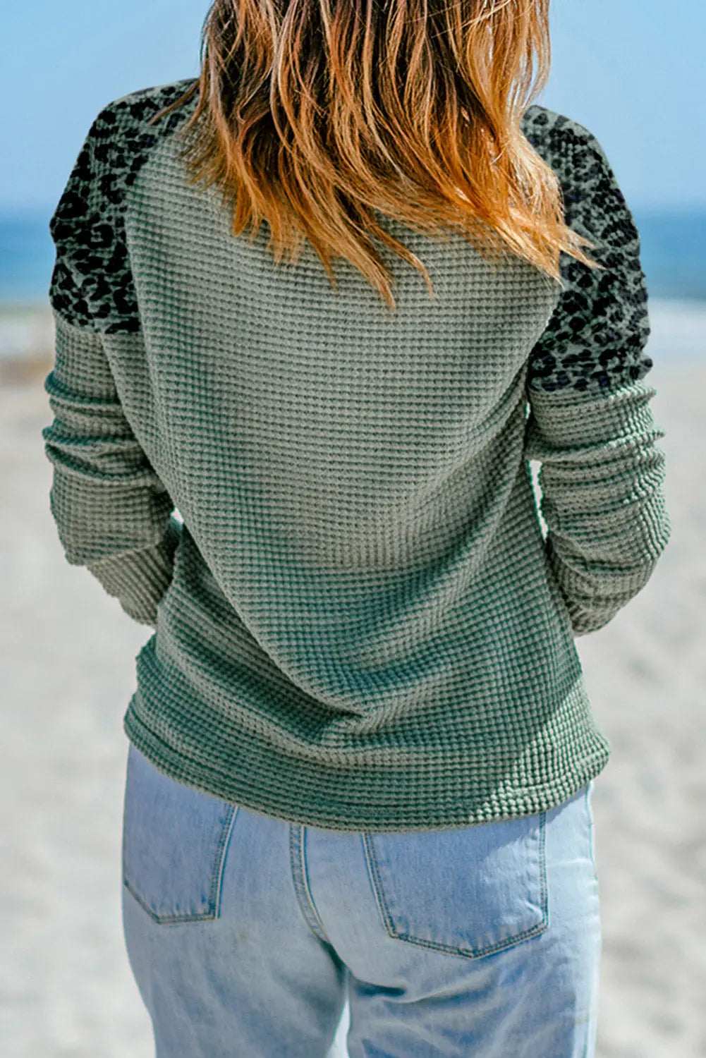 Joanna Leopard Waffle Knit Buttoned V Neck Blouse-1