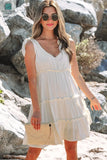 Kenia Solid Color Tied Straps Ruffle Tiered Mini Dress-0