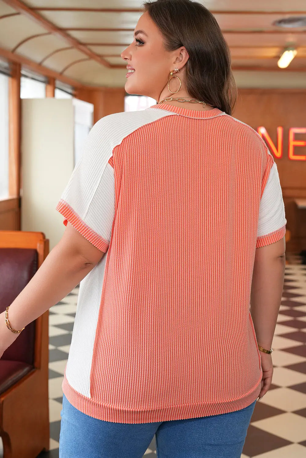 Khloe  Plus Size Rib Color block Short Sleeve Top-1