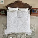 King Size 100-Percent Cotton Chenille 3-Piece Coverlet Bedspread Set in White-1
