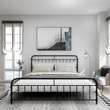King size Black Metal Platform Bed Frame with Rounded Headboard Footboard-2