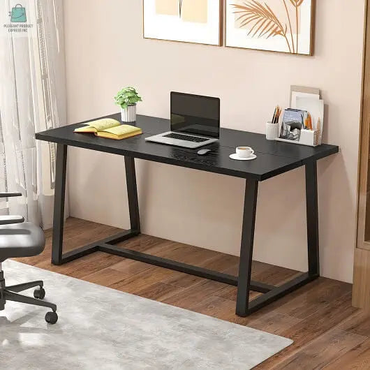 Large Dining Table with Heavy-duty Metal Frame and Anti-slip Foot Pads-Black-0