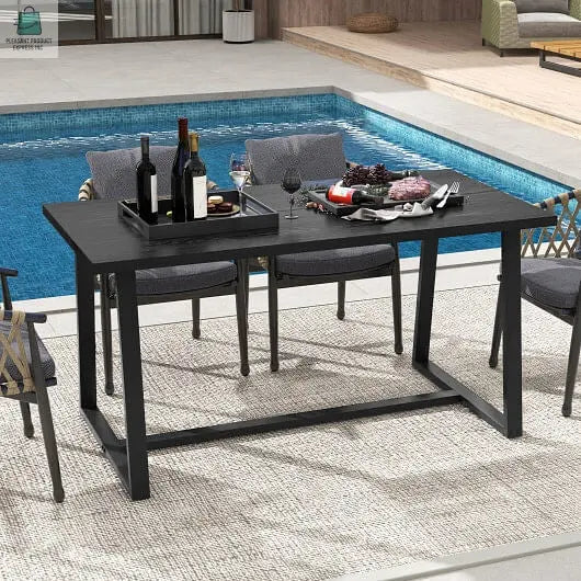 Large Dining Table with Heavy-duty Metal Frame and Anti-slip Foot Pads-Black-3