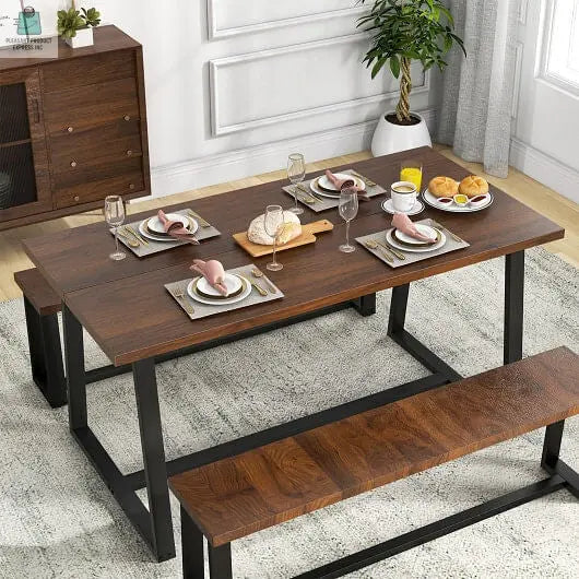 Large Dining Table with Heavy-duty Metal Frame and Anti-slip Foot Pads-Black-6