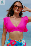 Lauren Ruffled V Neck Swim Top-0