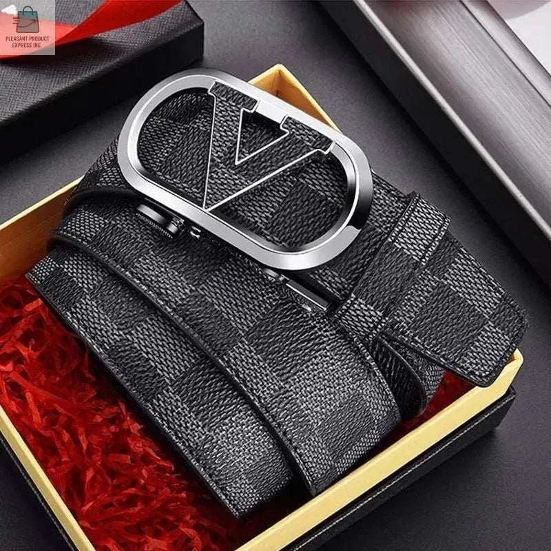 Leather Men Belts - Stylish Durable Premium Leather Plaid Belt for Men